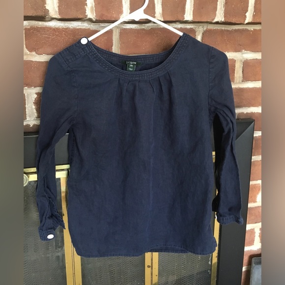 ❣️sold❣️JCrew XXS Navy blue 100% linen top. 3/4 sleeves with button cuffs. - Picture 1 of 7